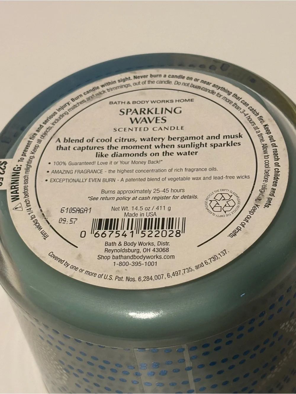 Bath & Body Works Sparkling Waves Blue & Silver Scented Candle